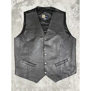 Vintage Modal Black Leather Biker Vest Mens Large L Snap Motorcycle Biker Strap